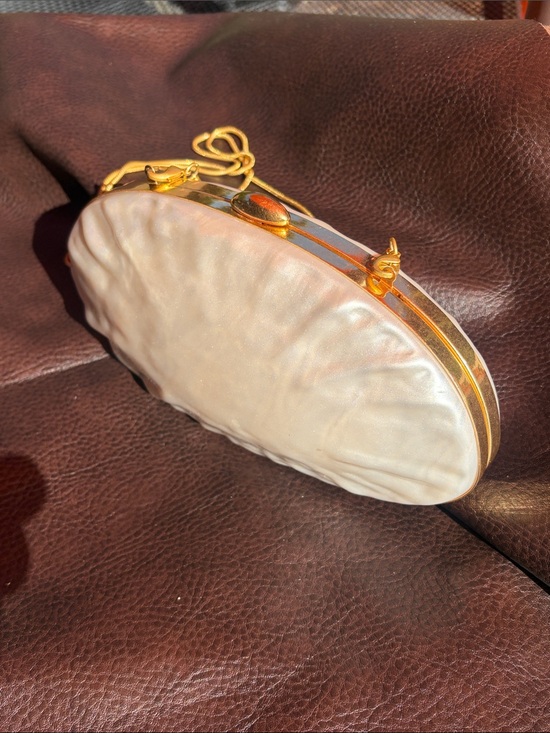 Zara Handbags - Zara Pearl Shell Clutch with Gold Hardware